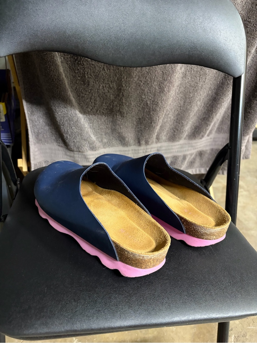 Boden Navy Mules with Pink Soles